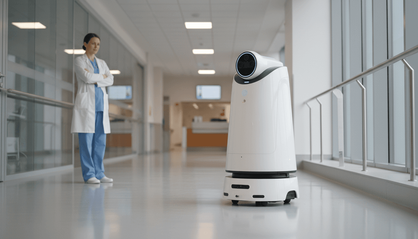 Autonomous mobile robot in a modern hospital corridor